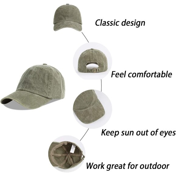 Unisex Washed-army Green Baseball Cap Cotton Fits Washed Denim Adjustable Hat - Picture 7 of 7